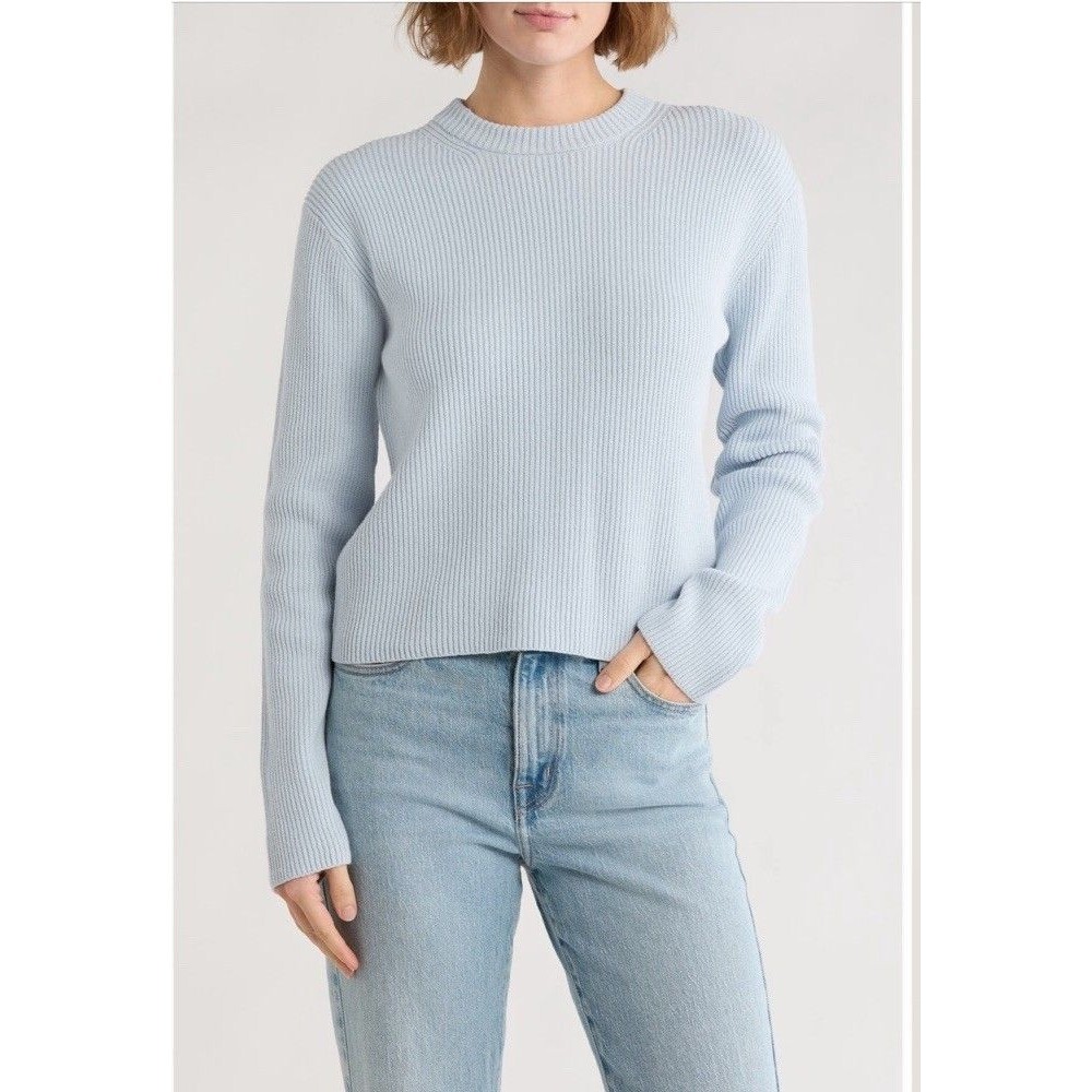 NWT Vince Stitch Rib Pullover Sweater in Light Blue Size Small